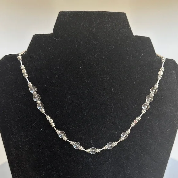 925 sterling Silver and Clear Jade Beaded Necklace - Picture 1 of 6